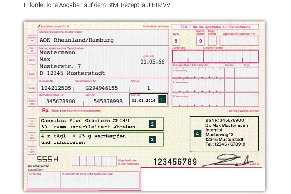 Erforderliche Angaben auf dem BTM Rezept