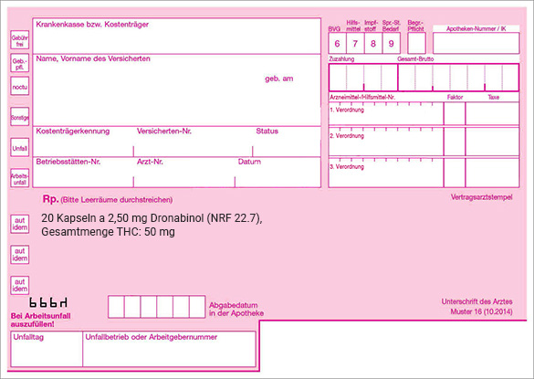 Cannabisrezept Rezeptbeispiel Dronabinol Mengenangabe