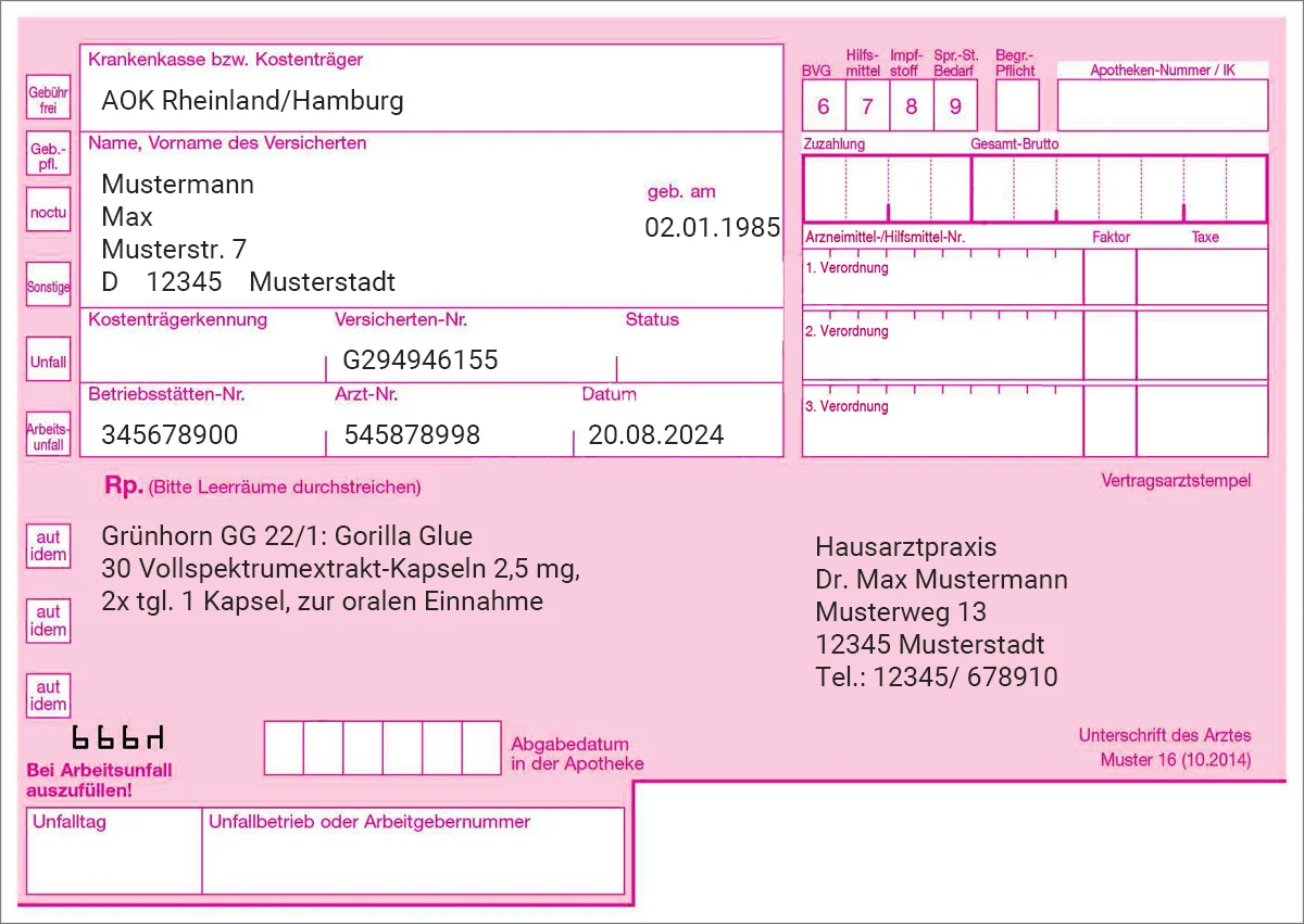 Kassenrezept rosa Vollspektrumextrakt Kapseln