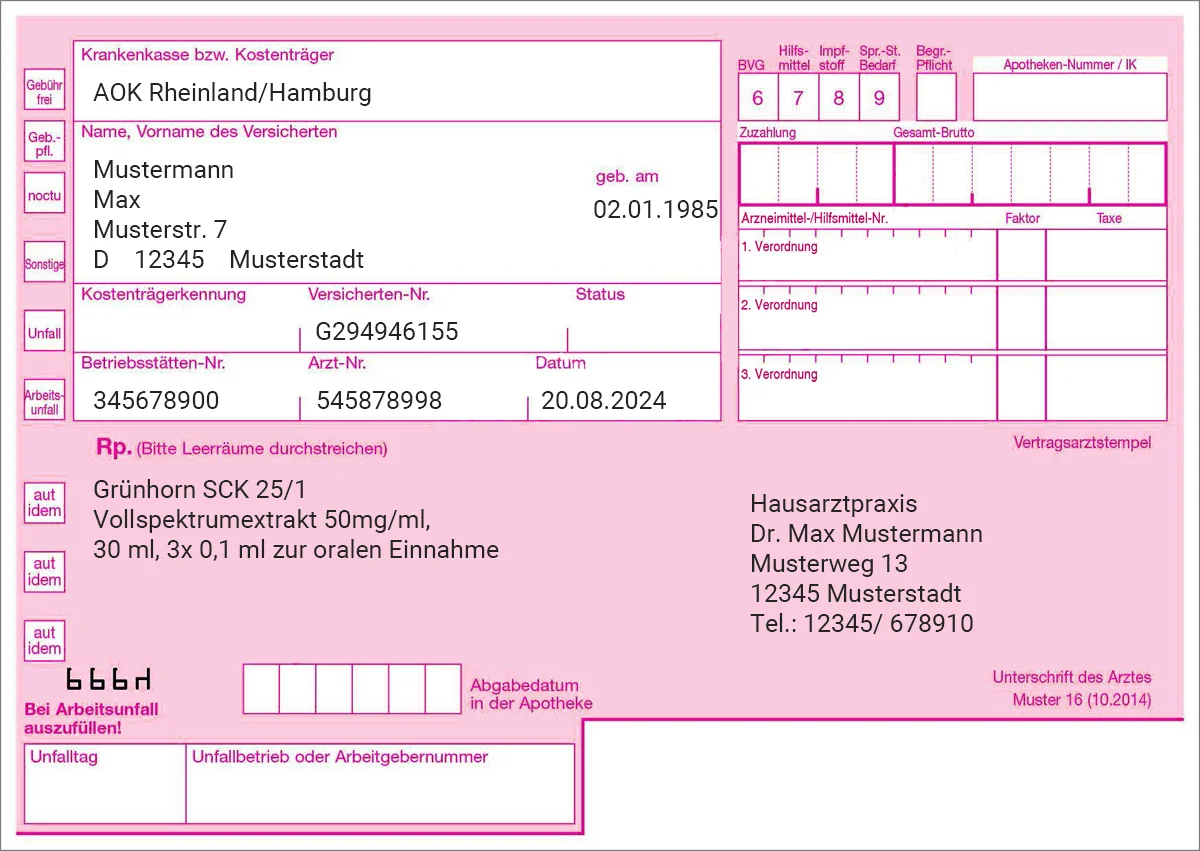 Kassenrezept rosa Vollspektrumextrakt