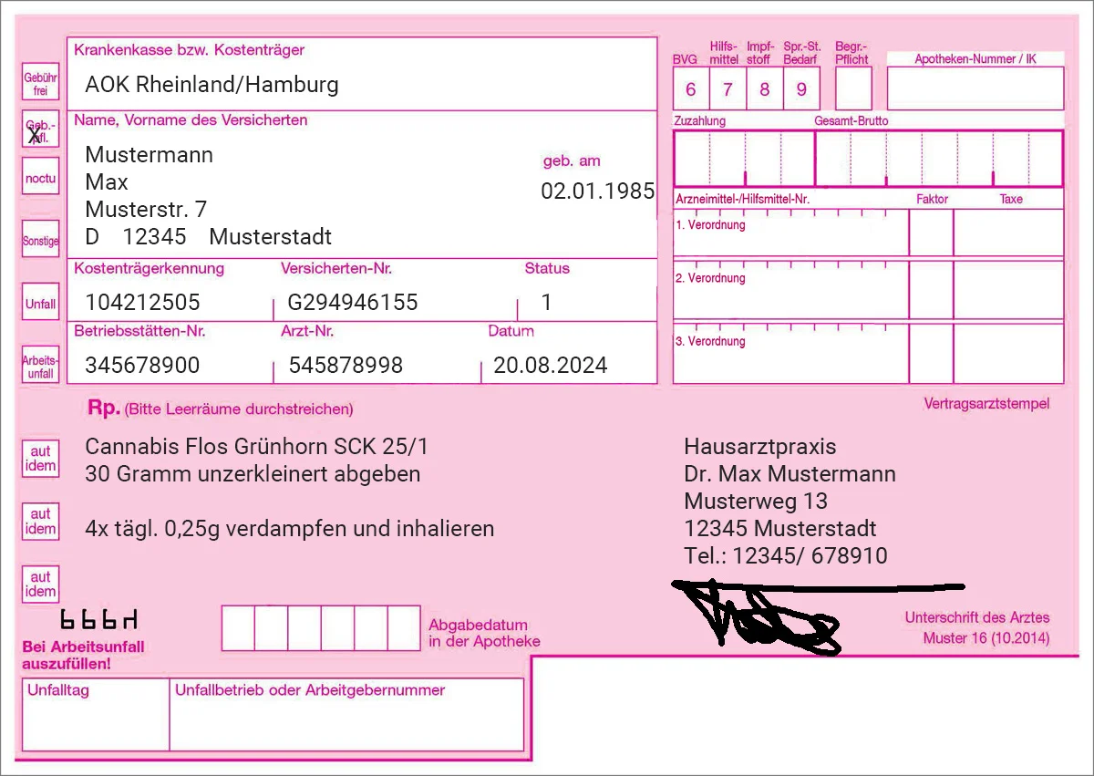 Kassenrezept rosa GKV Cannabisblüten